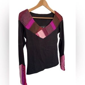 Myco Anna Multicolor Patchwork V-Neck Top size 3